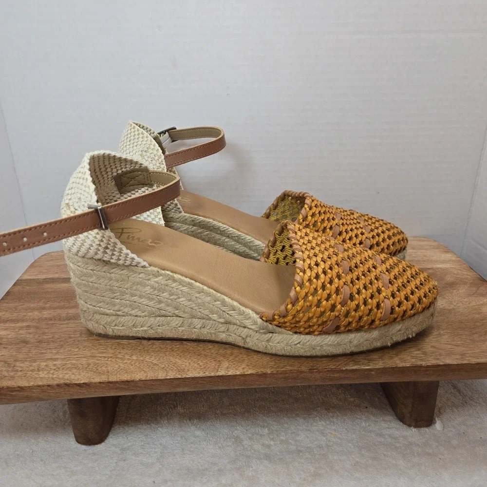 Pinaz Espadrille Wedges Women‎ EU 40 US 9 Tan Woven Leather Jute Ankle Strap...